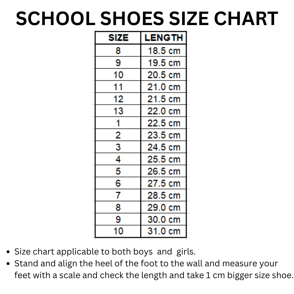 schooll shoes size chart
