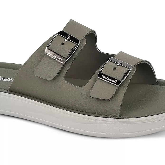"WALKAROO Women's Olive Sandals with Soft Cushion Footbed and Buckles".