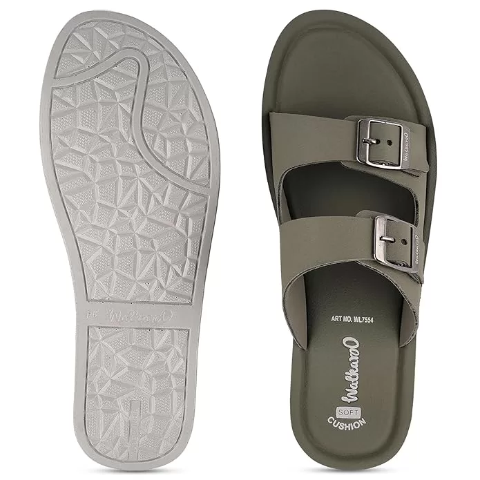 "WALKAROO Women's Olive Sandals with Soft Cushion Footbed and Buckles".