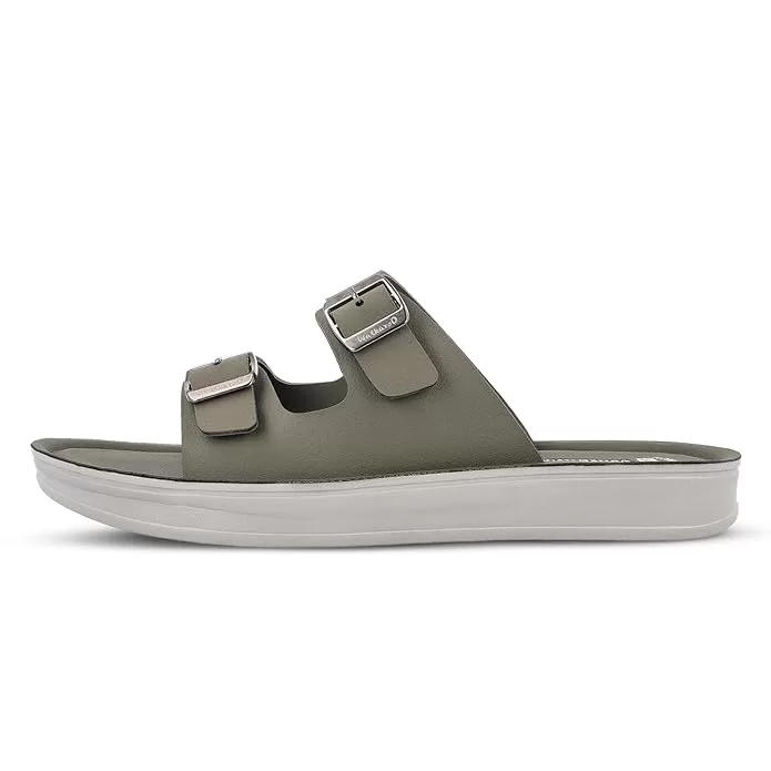 "WALKAROO Women's Olive Sandals with Soft Cushion Footbed and Buckles".